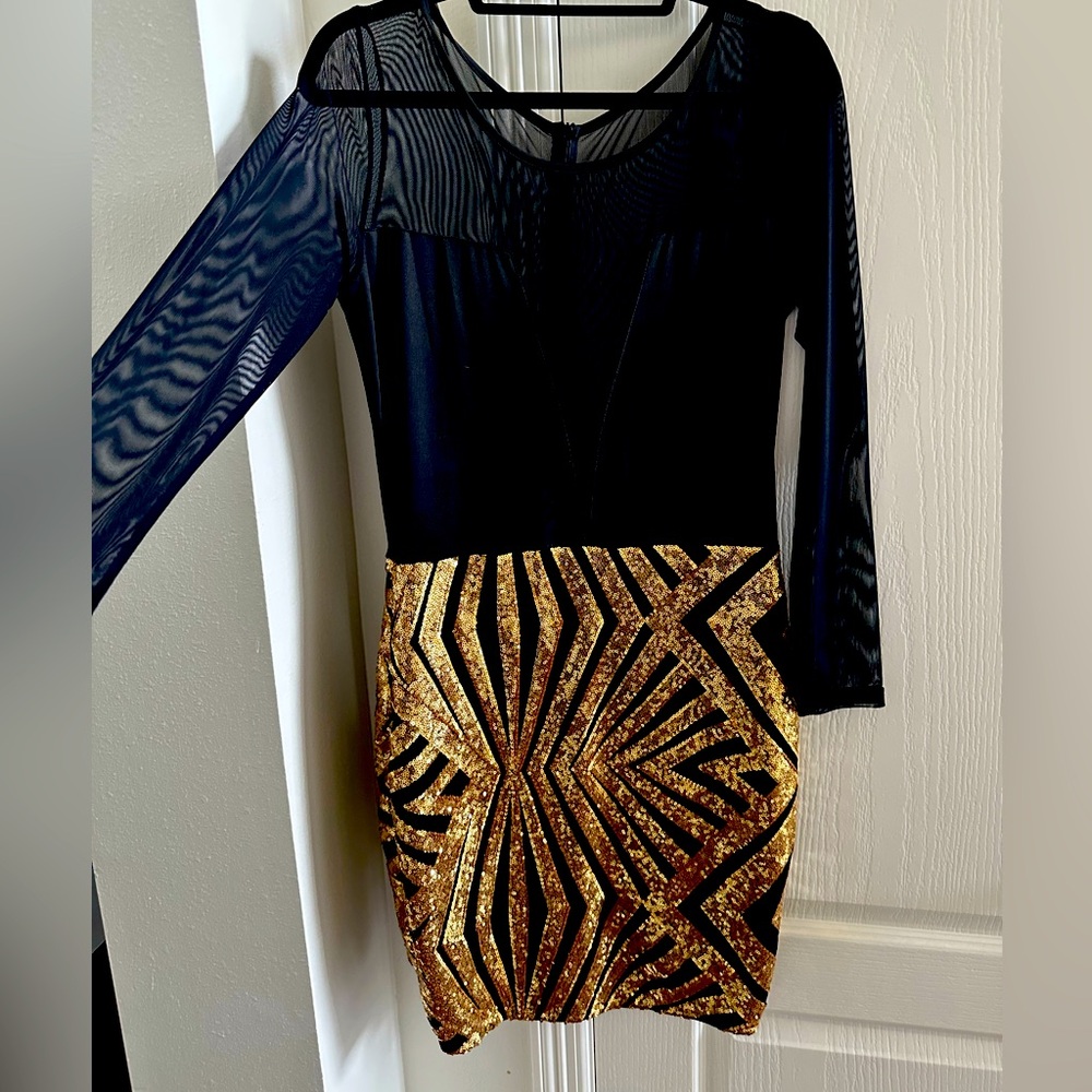 Sexy party NYE boutique, black gold  dress designer, Miami boutique large XL
